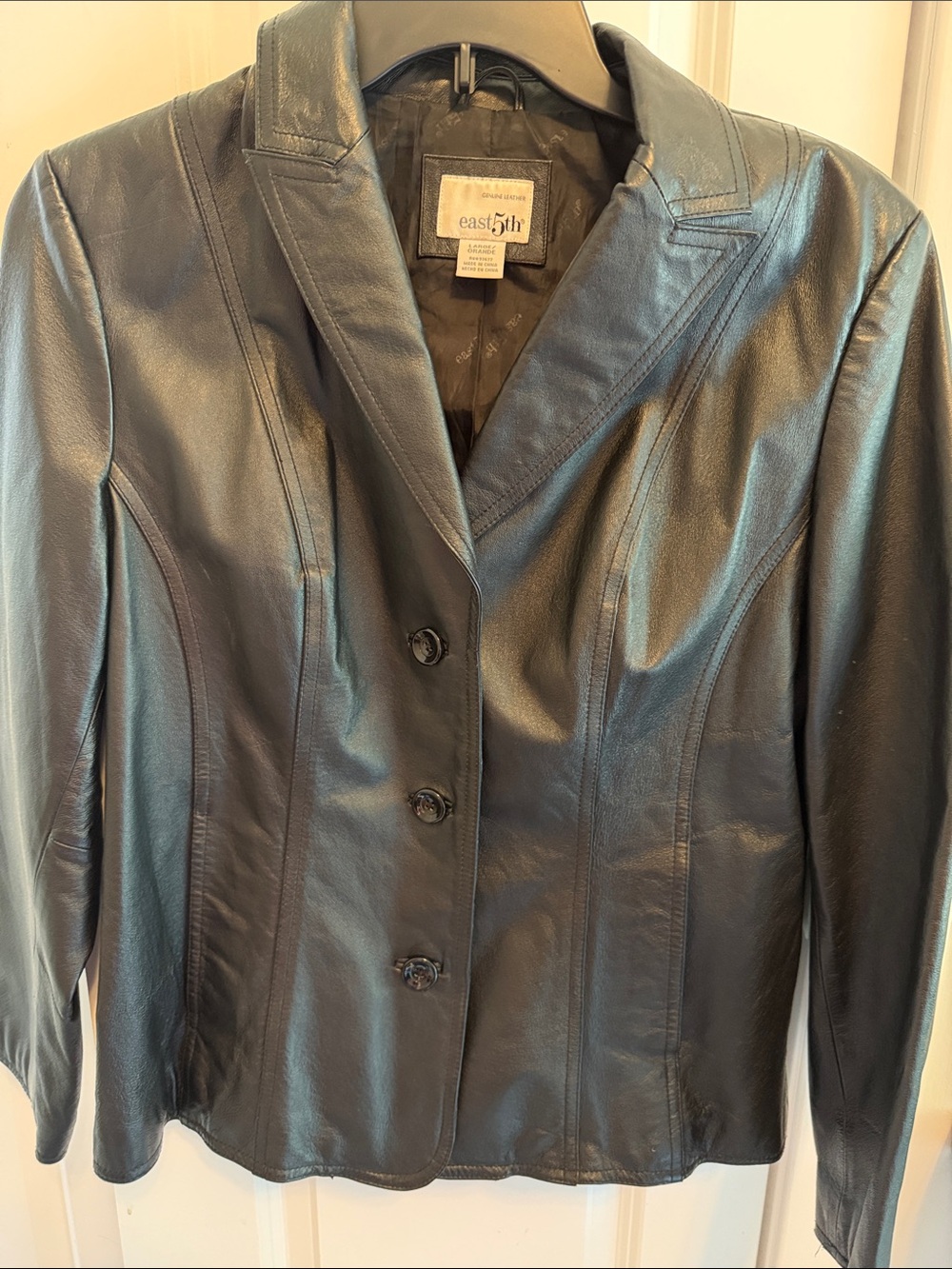 East 5th Black Leather Button-Front Blazer Jacket